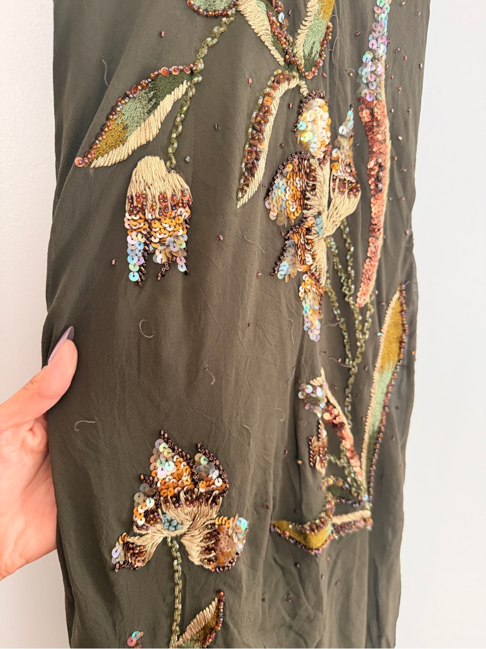 Sue Wong Nocturne VGT 100% Silk Embellished Floral Asymmetrical Midi Dress 6 - Picture 10 of 11